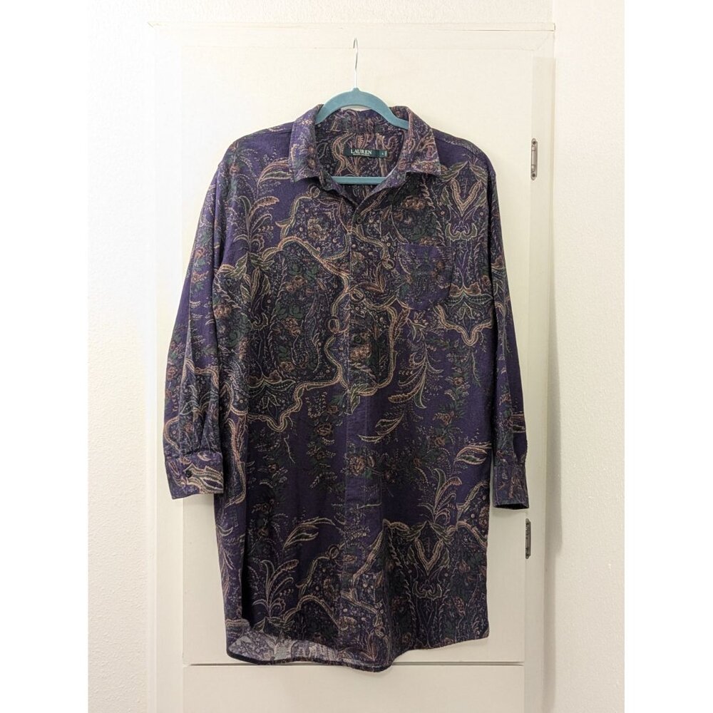 Lauren Ralph Lauren Vintage Womens Paisley Night Shirt Purple & Green Size Large